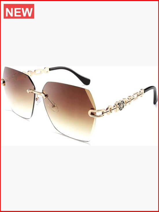 Classic Rimless Sunglasses Women Metal Frame Diamond Cutting Lens UV400 main image 5